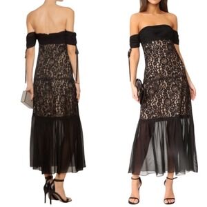 Rachel Zoe Arlene Gown Black Lace Silk Chiffon Maxi Dress Size 6